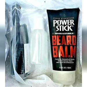 4PC Men Grooming Beard Comb Gift Box Kit! Beard Comb & Brush Shampoo/Cond., Balm